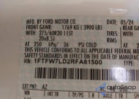 2024 Ford F-150 Platinum из США, поврежденный, VIN 1FTFW7LD2RFA81500